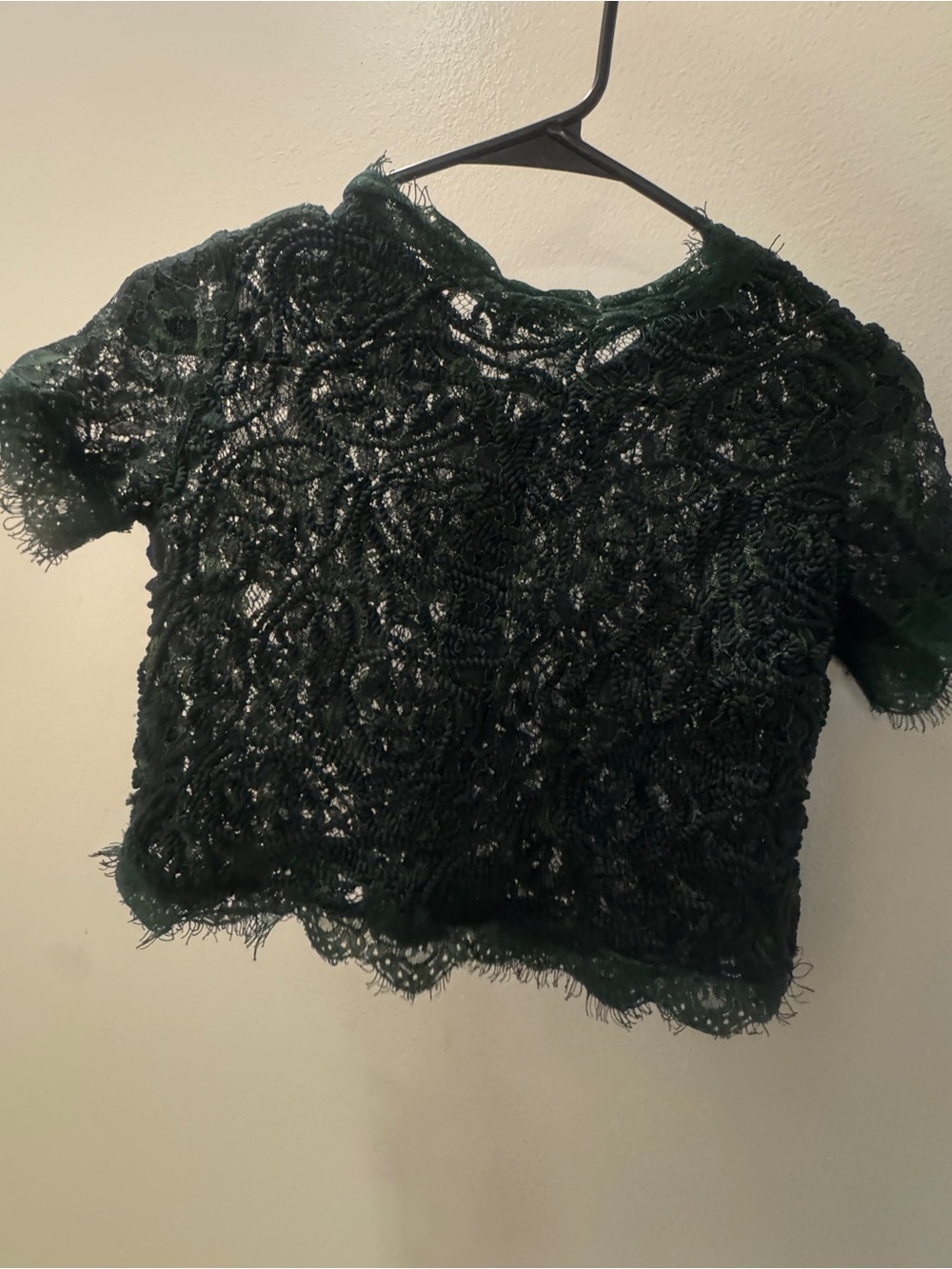 Zara Lace Overlay Short Sleeve Top in Dark Green Size S
